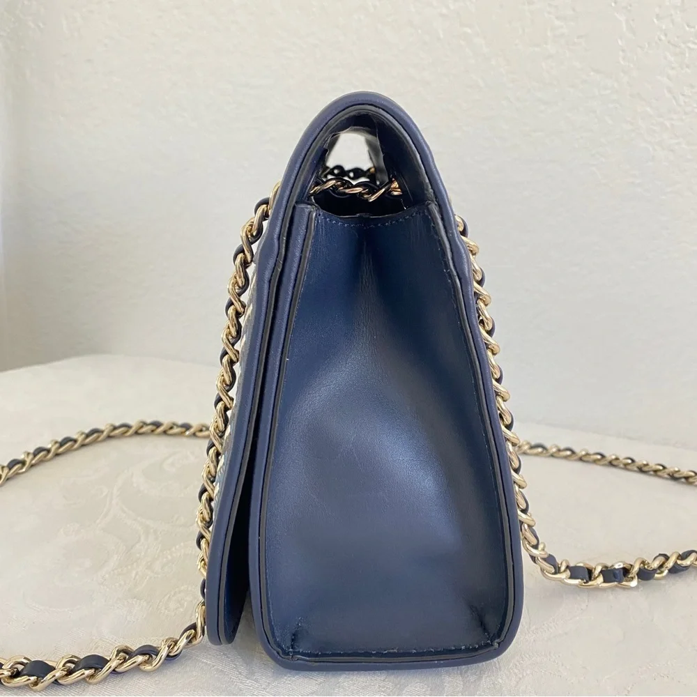 Tory Burch navy woven chain strap bag